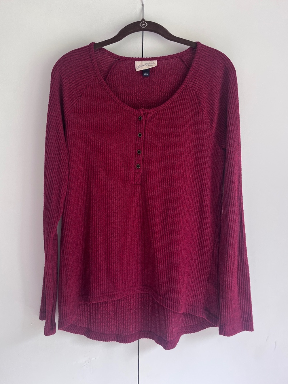 Universal Thread Burgundy Henley Waffle-Knit Long Sleeve Top